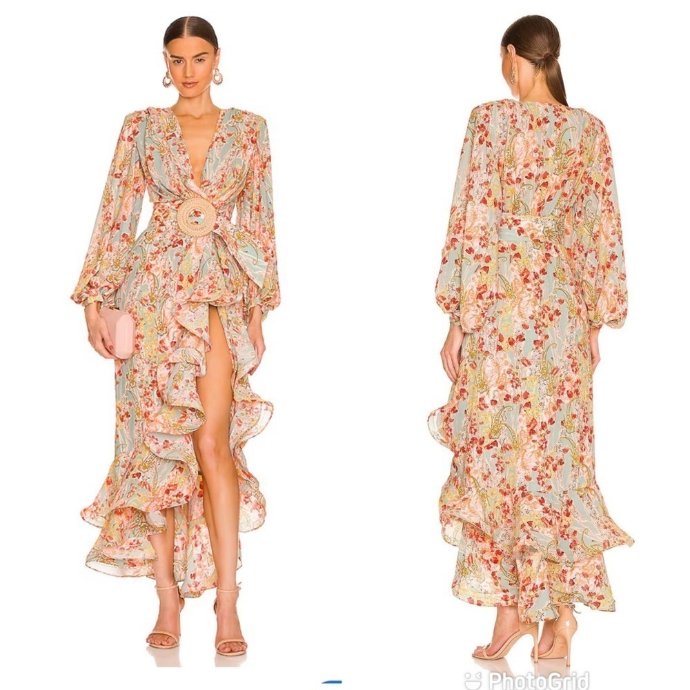 Bronx and Banco Luisa Ruffle Maxi Dress in Multicolor New with Tags!